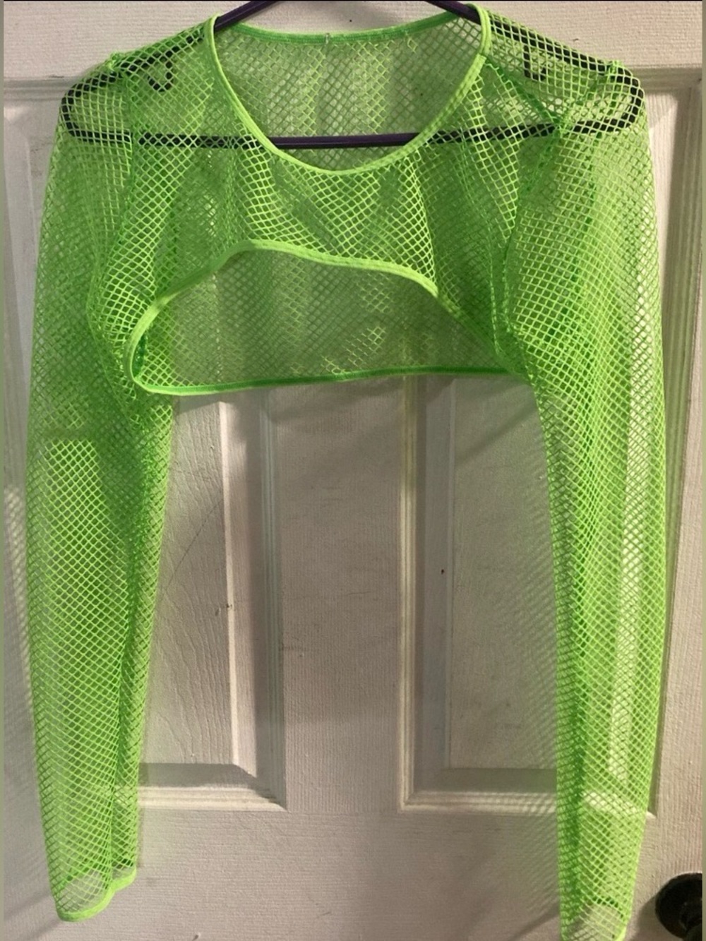 Neon Green Fishnet Mesh Crop Top Long Sleeve Rave Festival Y2K M/L